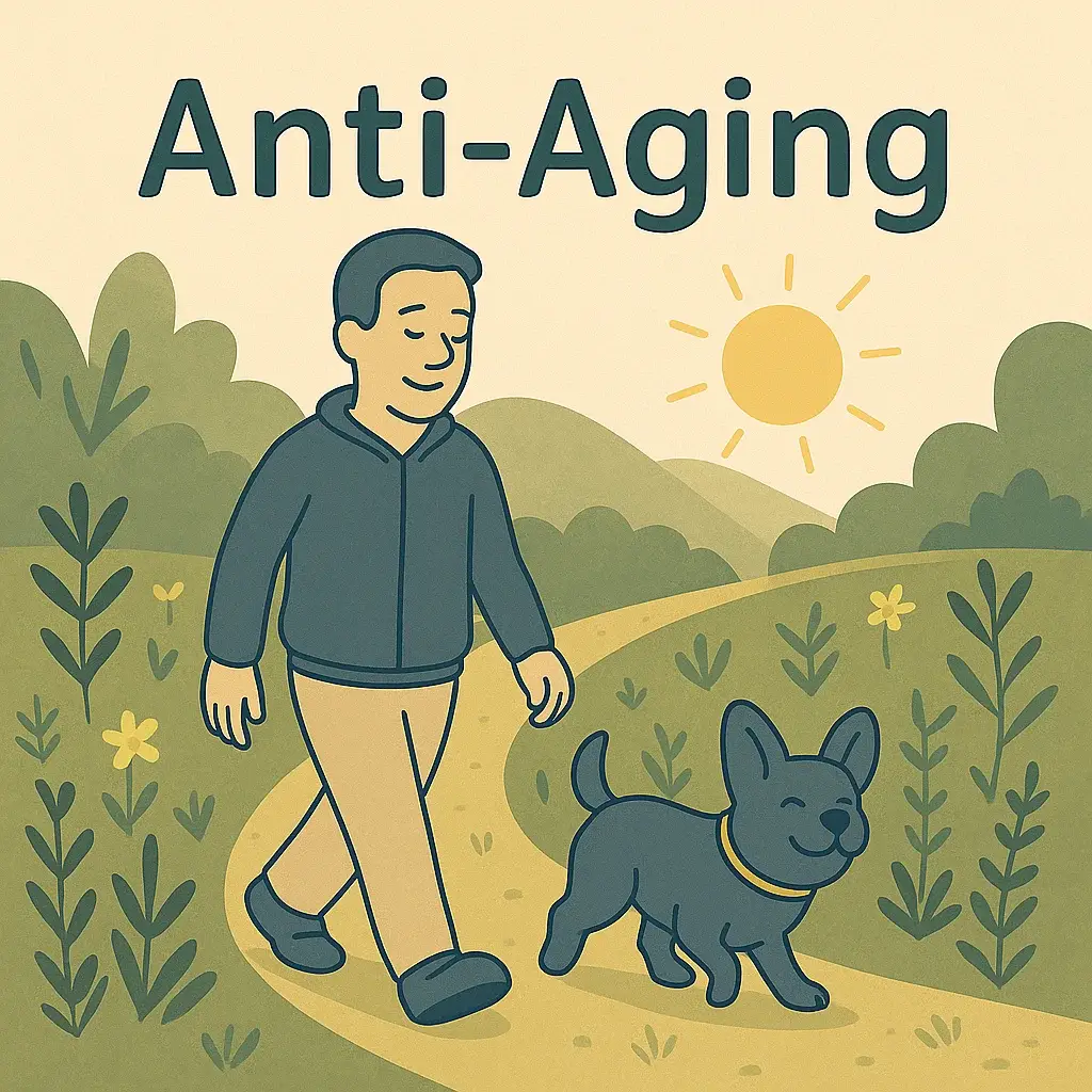 Mann beim Spaziergang mit Hund an sonnigem Tag