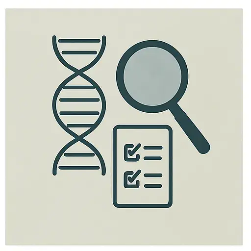 Symbolbild für Diagnostik in der Naturheilkunde – DNA, Lupe und Checkliste