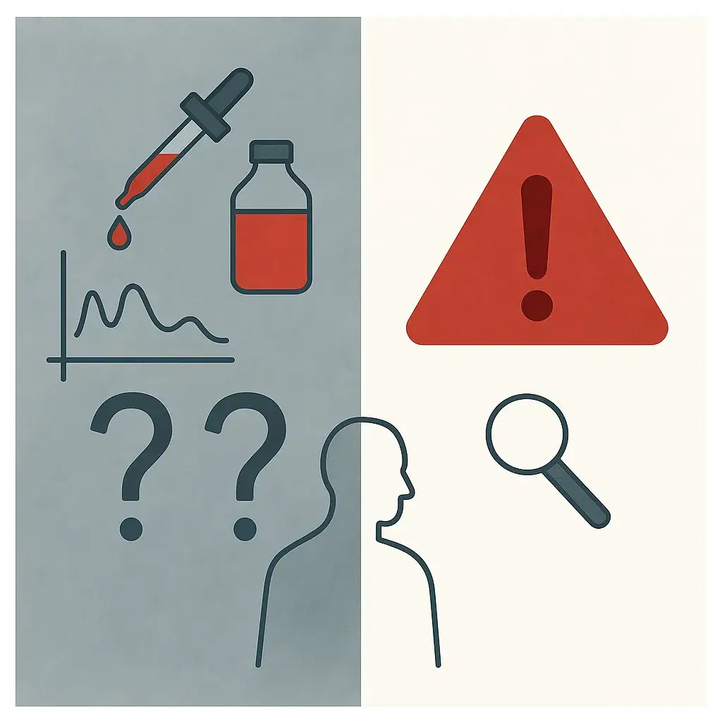 Illustration zu "aus Fehlern lernen Gesundheit" mit Warnsymbol und Pipette