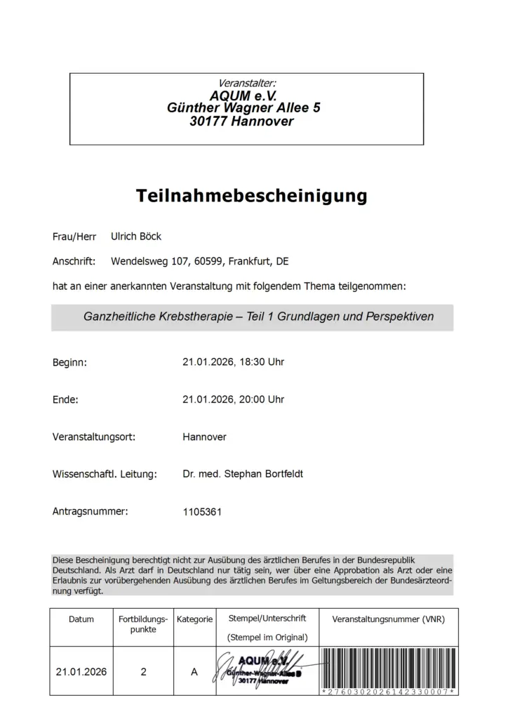 Fachfortbildung Ganzheitliche Krebstherapie